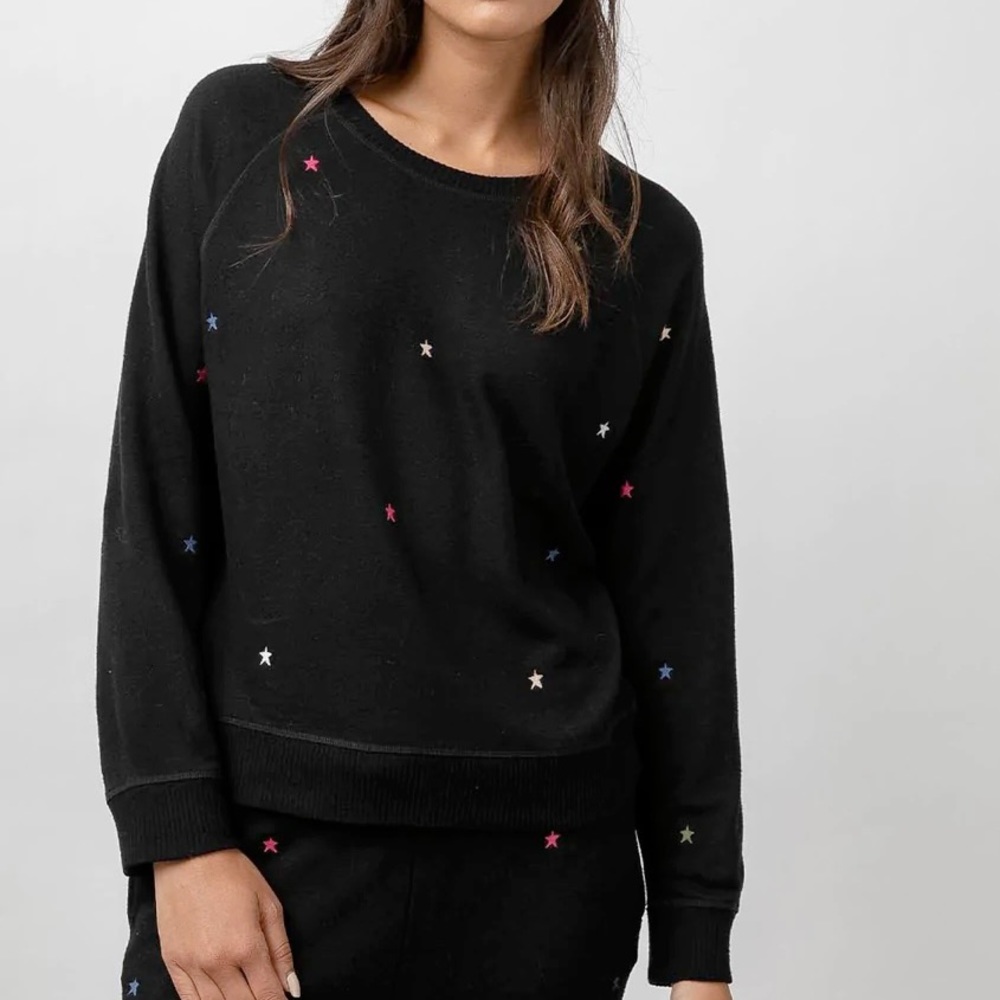 Rails Theo Star Embroidered Sweatshirt in Jet Black Size Medium